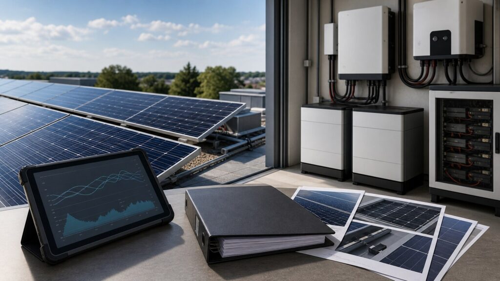 Photovoltaik-Gutachten mit PV-Anlage, Speichertechnik, Ertragsdaten und technischer Dokumentation