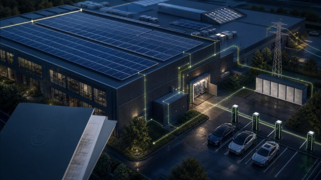 Gewerbliche Liegenschaft mit Photovoltaik, Netzanschluss und Ladeinfrastruktur