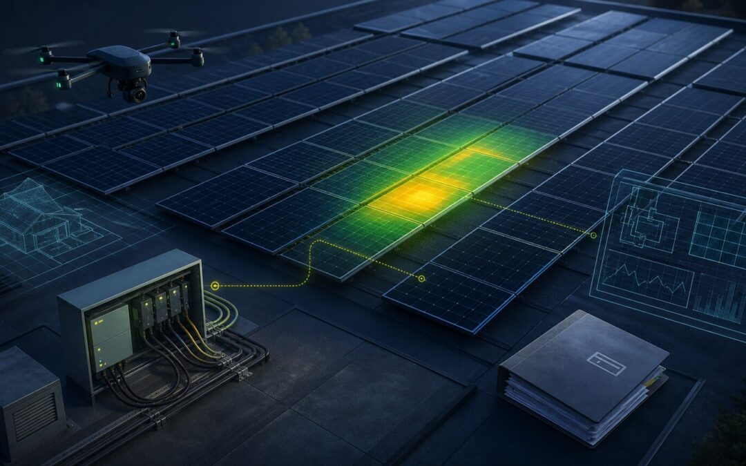 Photovoltaikanlage mit Inspektionsperspektive, Thermografie und Dokumentation