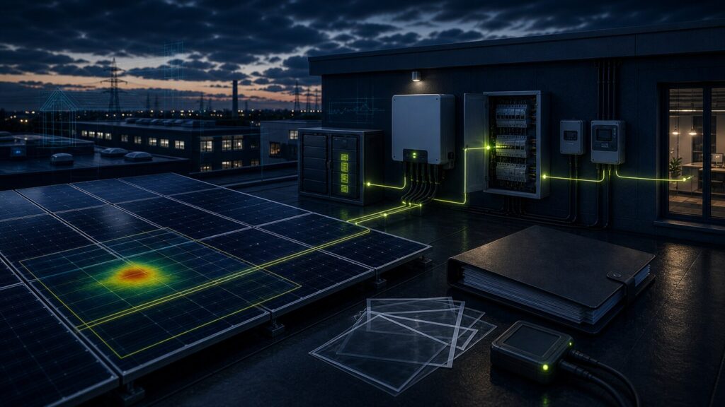 Photovoltaik als elektrisches Gesamtsystem mit PV, Speicher, Netzanschluss und Dokumentation