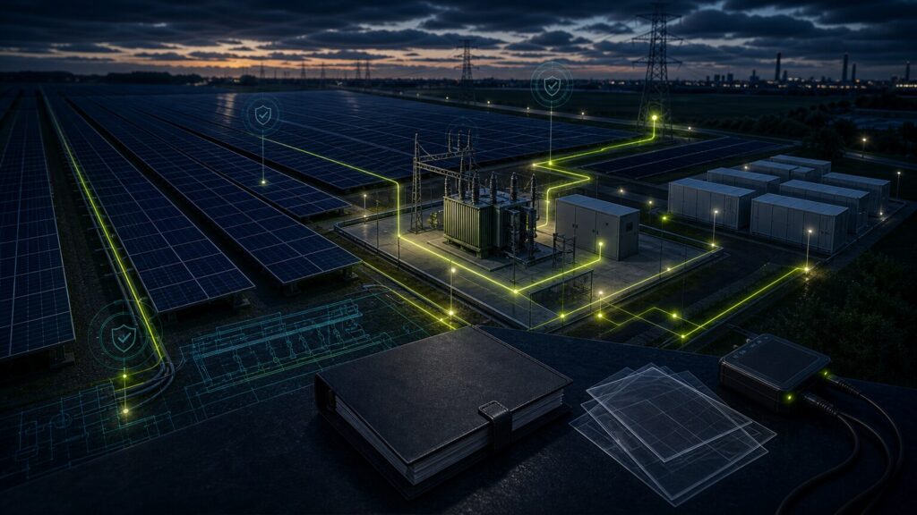 PV-Großanlage mit Solarpark, Netzanschluss, Schutztechnik und Projektdokumentation