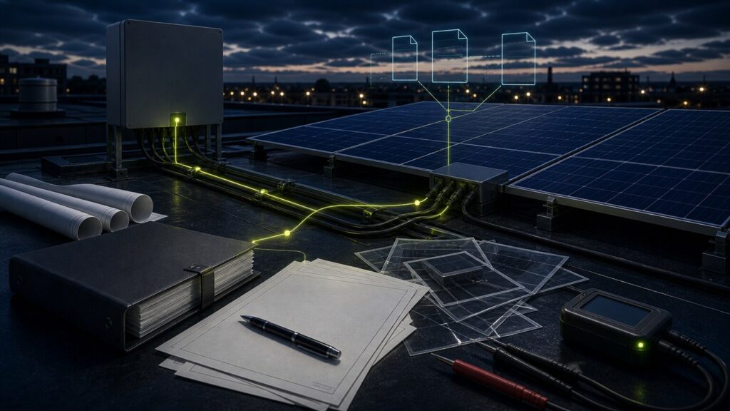 PV-Anlage mit Dokumentationsunterlagen, Modulanschluss und technischer Nachweisführung