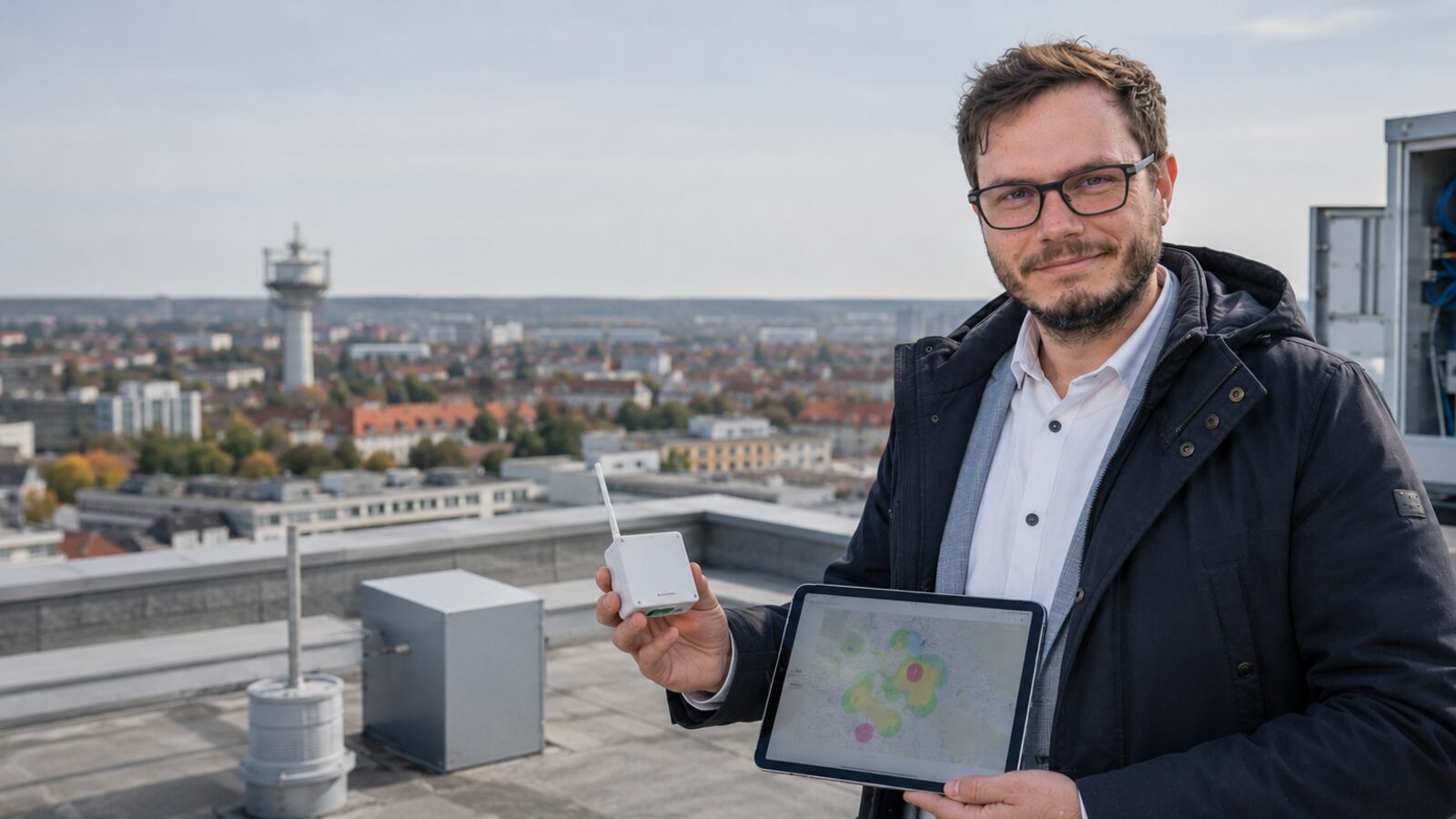 Sachverständiger mit technischer Funk- und Gebäudetechnik als Partnerprogramm-Motiv